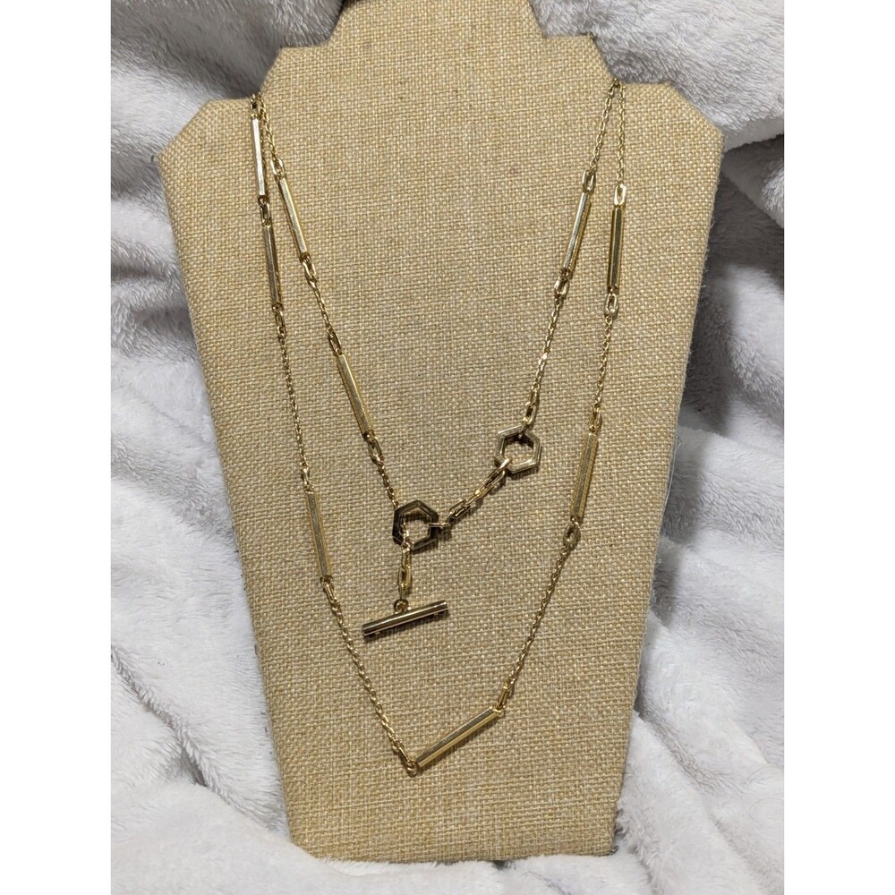 HENRI BENDEL 48" Long Toggle Designer Necklace Golden Tone Hexagon Links, Nice!